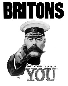 Lord Kitchener wzywający Brytyjczyków. Plakat z okresu I wojny światowej.