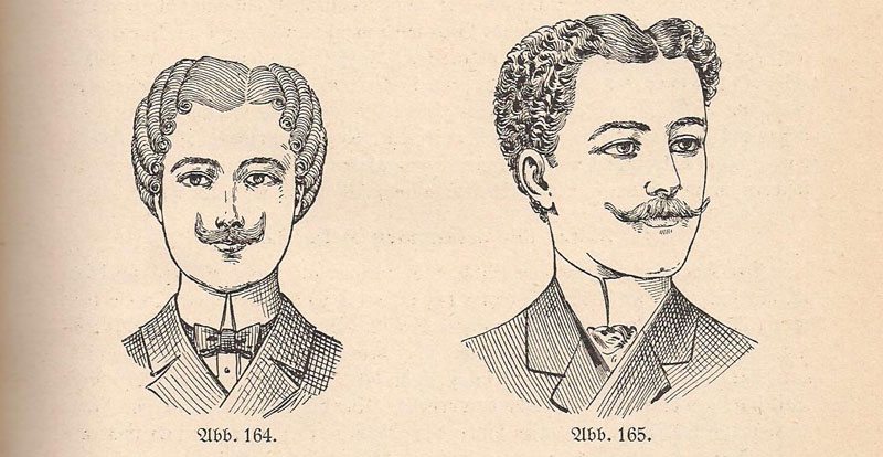Męskie fryzury modne w II połowie XIX wieku.