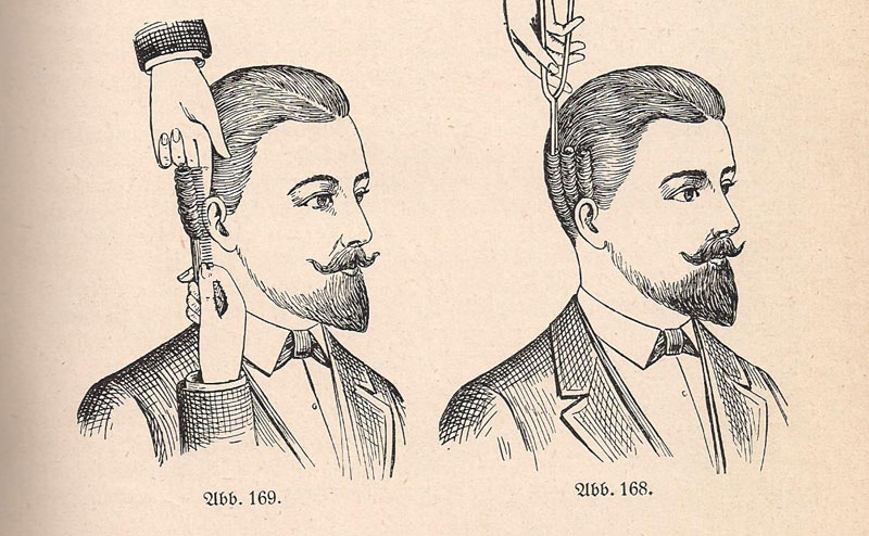Męskie fryzury modne w II połowie XIX wieku.