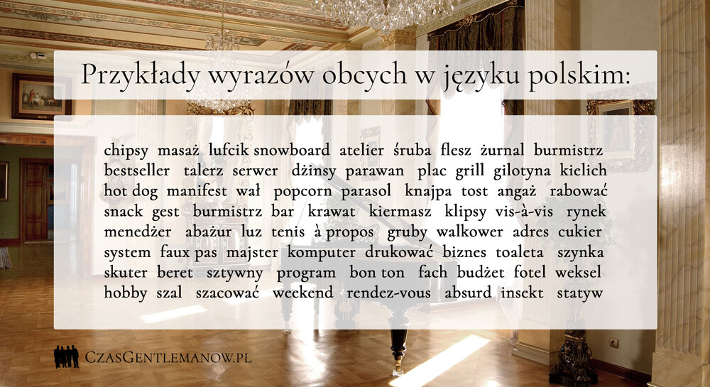 Przykłady wyrazów obcych w języku polskim.